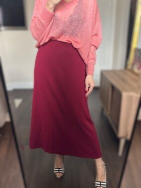 Eileen Fisher Vintage Burgundy Midi Skirt S